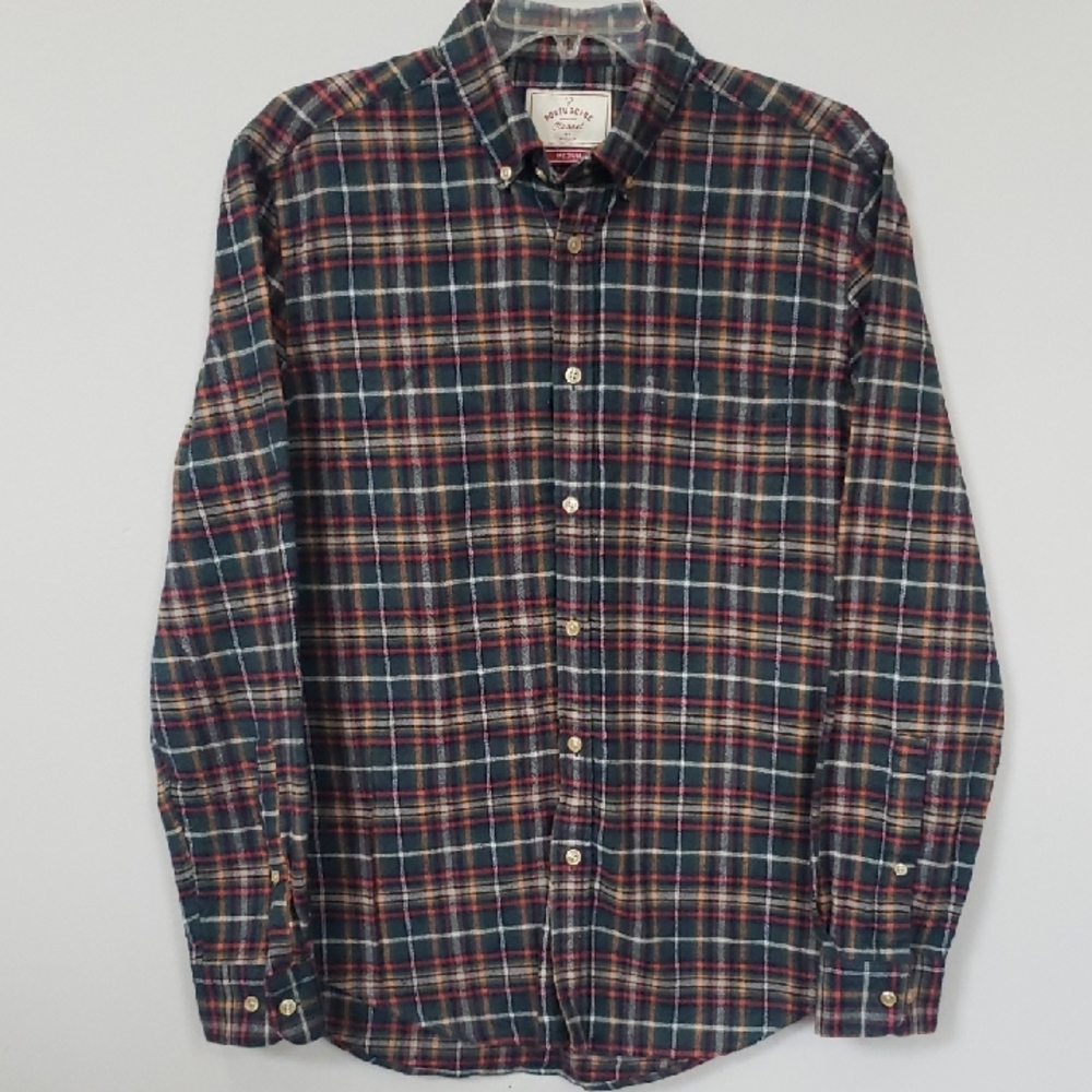 Portuguese Flannel Shirt Men's M Dark Green Plaid Cotton Button-Down Gorpcore